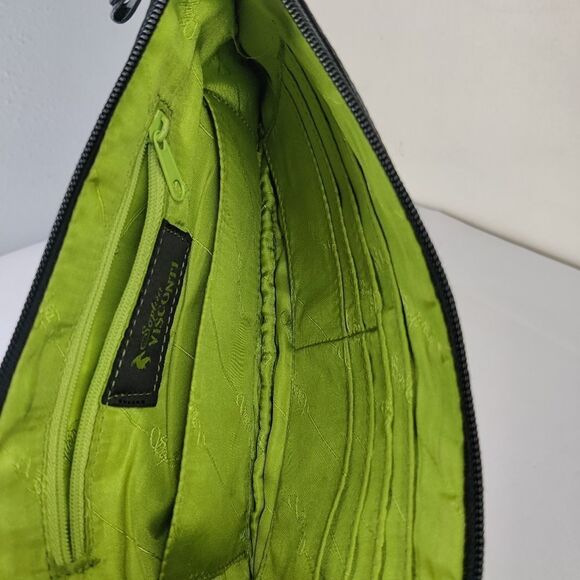 Sophia visconti Clutch Wristlet Studded Black Leather Lime Green Lined Handbag - Picture 11 of 15